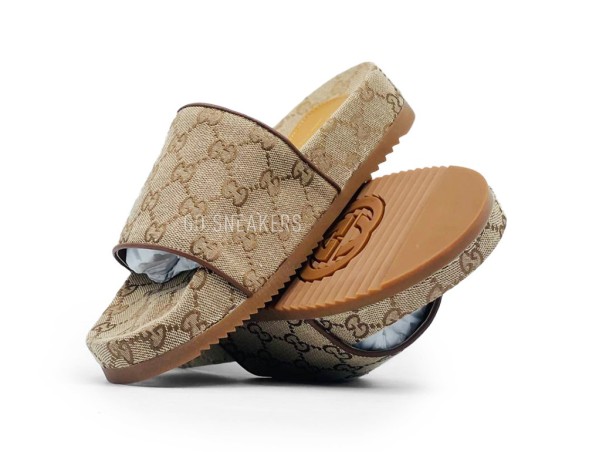 Унисекс шлепки Gucci Slippers Brown Logo