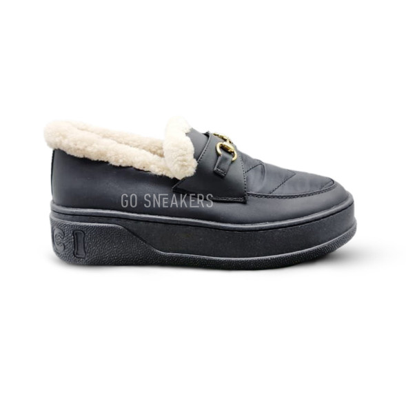 Женские зимние мокасины Gucci Moccasins Winter Leather Black