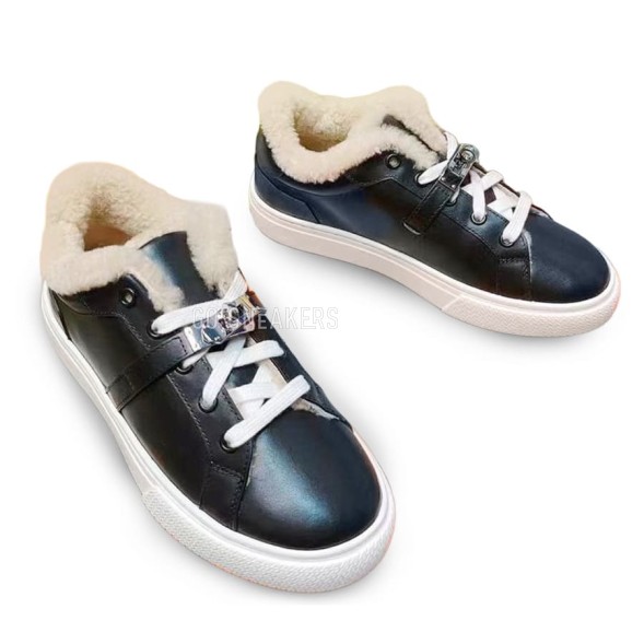 Женские зимние кеды Hermes Winter Sneakers Leather Black