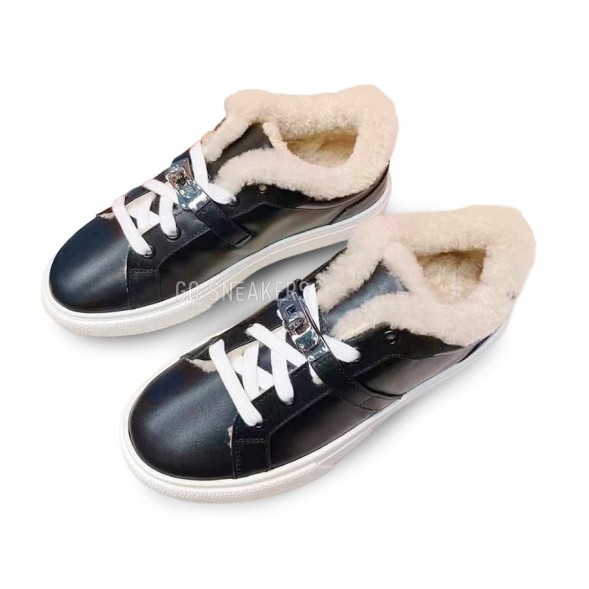 Женские зимние кеды Hermes Winter Sneakers Leather Black
