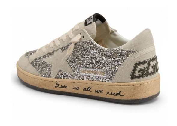 Женские кеды Golden Goose Ball-Star In Silver Glitter with Ice-Gray Suede Inserts